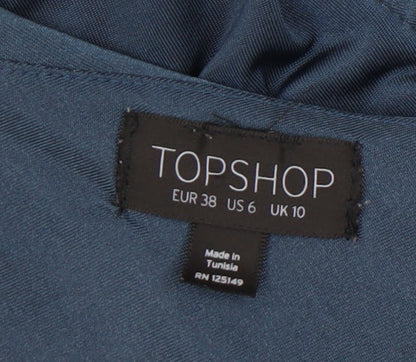 Topshop Women's Blue Bodysuit, Size 10, Ruffle Accent