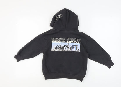 Zara Boys Black 90s Graphic Print Pullover Hoodie 6-7 Years