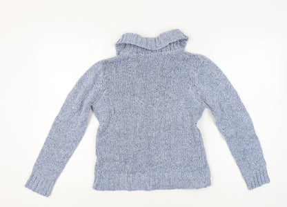 Bm Women's Blue Roll Neck Cable-Knit Jumper - Size S