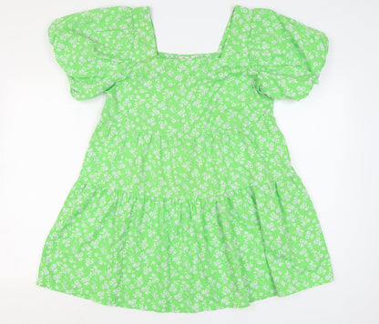 River Island Women Green Floral Puff Sleeve Dress 14