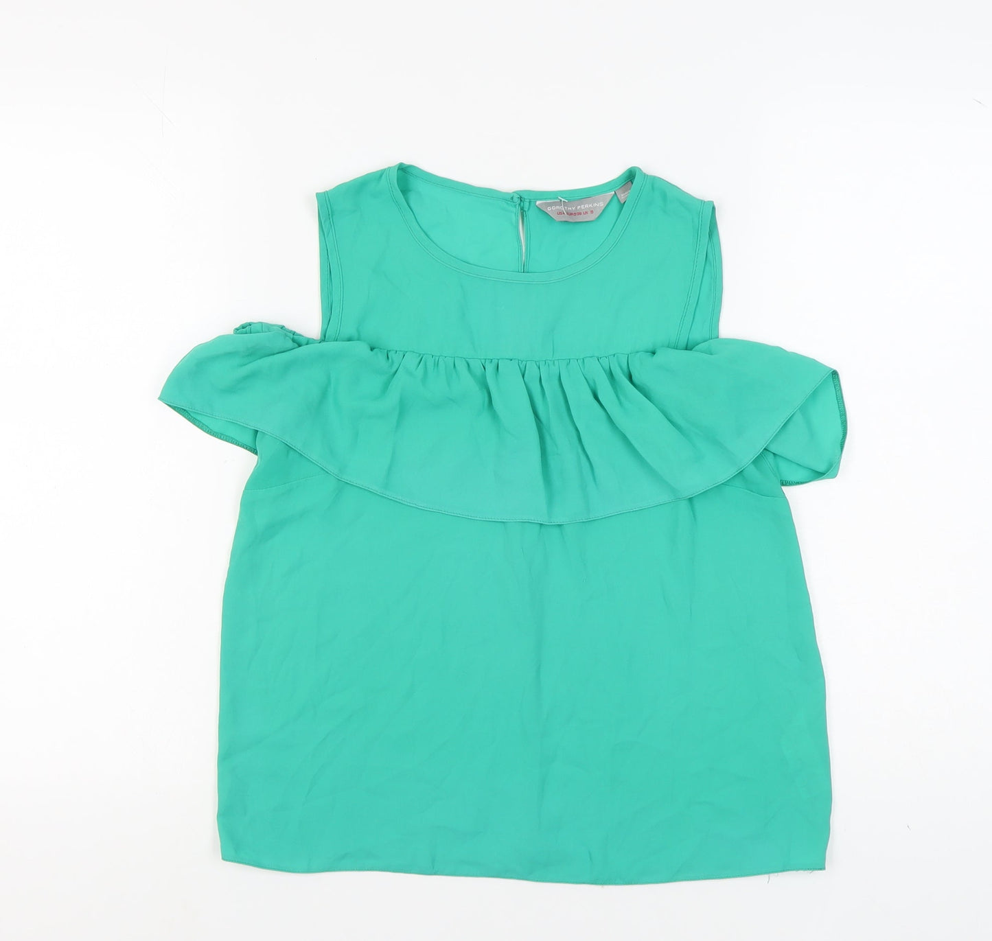 Womens UK Size 8 Dorothy Perkins Green Ringer Blouse