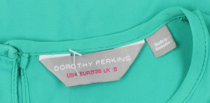 Womens UK Size 8 Dorothy Perkins Green Ringer Blouse