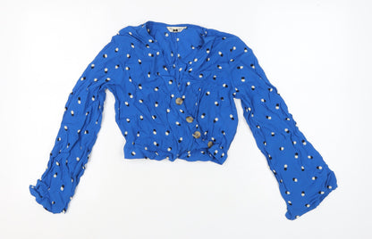 Womens UK Size 10 Miss Selfridge Blue Cropped Blouse