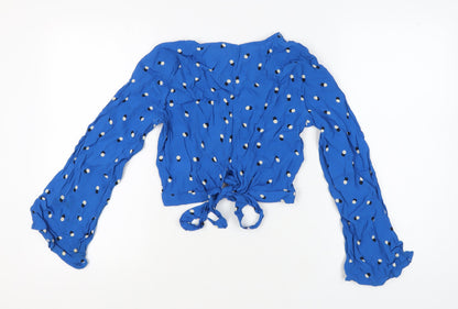 Womens UK Size 10 Miss Selfridge Blue Cropped Blouse