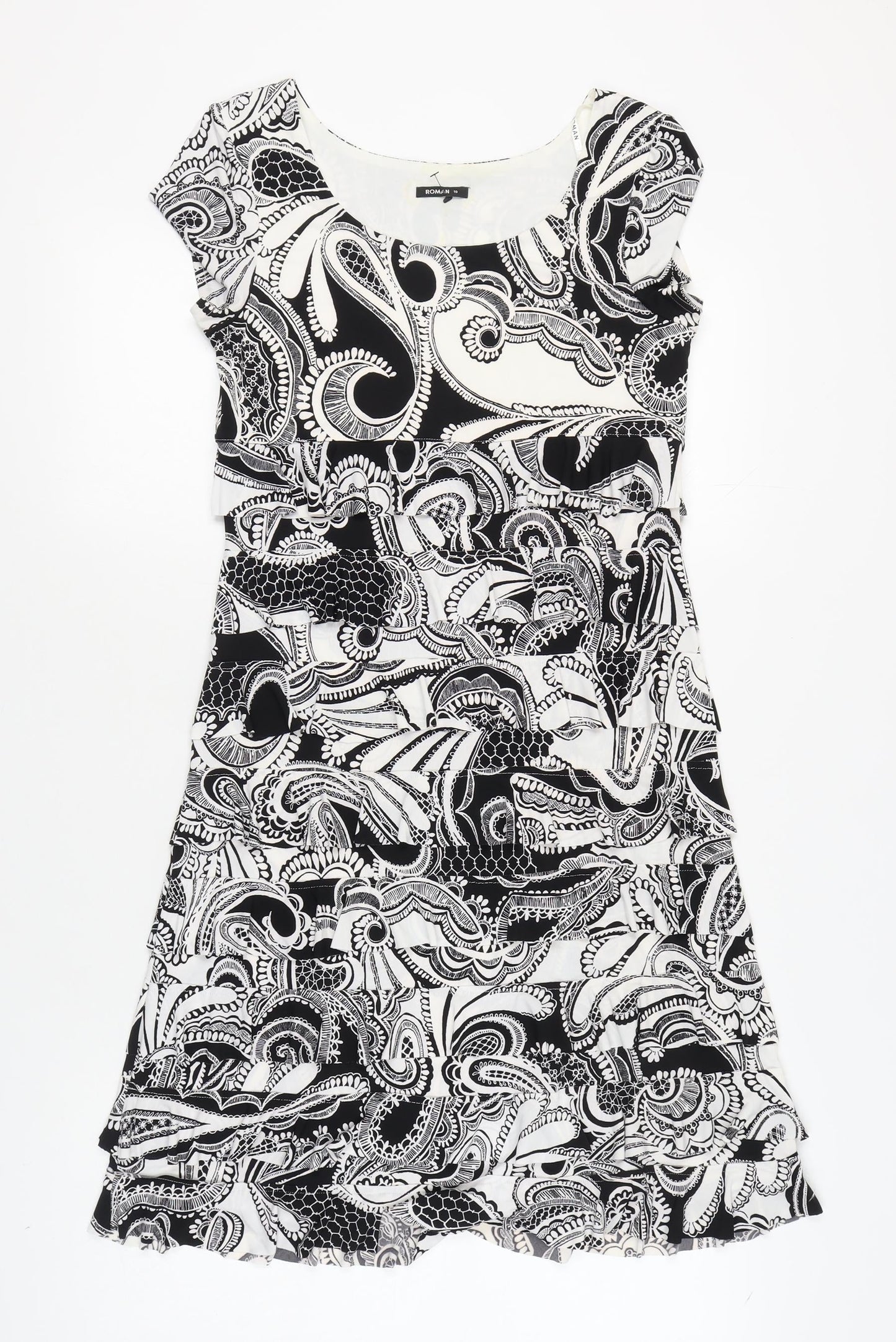 Roman Women's Black White Paisley Dress, Size 10
