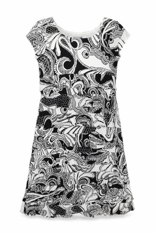 Front view of Roman Women's Black White Paisley Dress, size 10