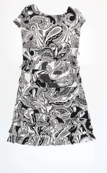 Roman Women's Black White Paisley Dress, Size 10