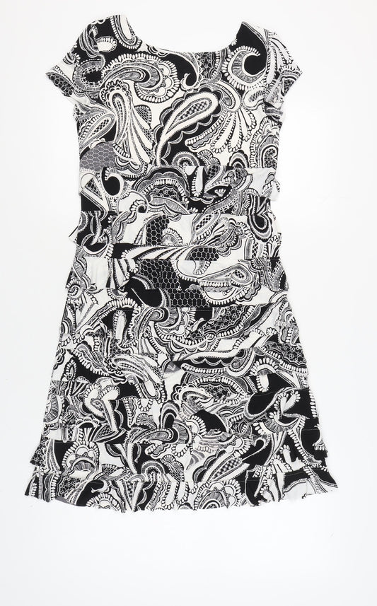 Roman Women's Black White Paisley Dress, Size 10