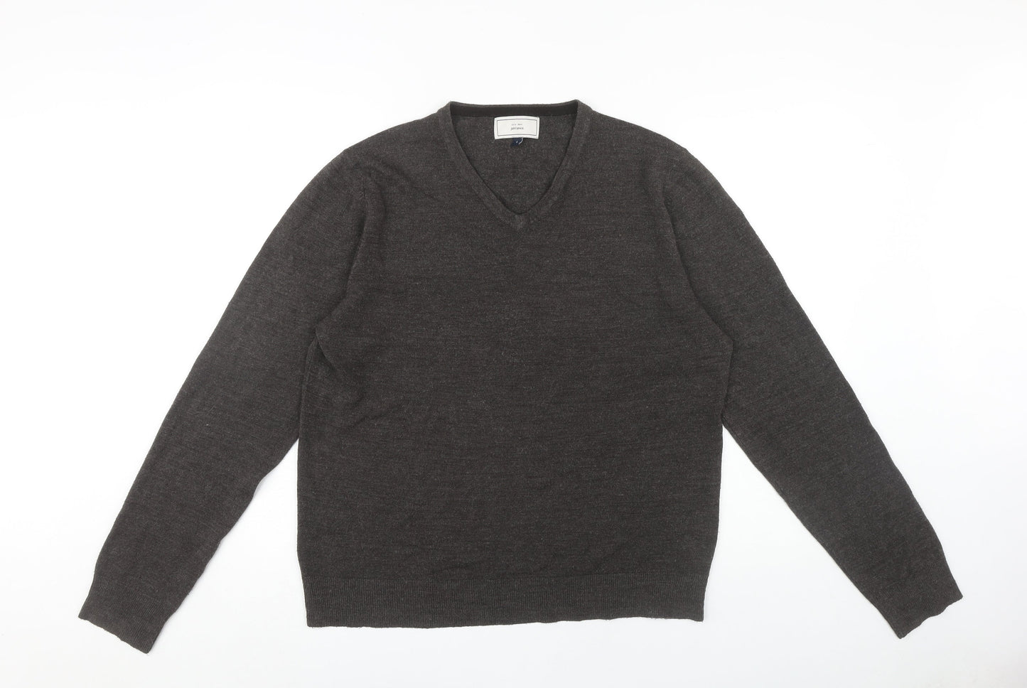 John Lewis Men's Grey Acrylic V-Neck Jumper L