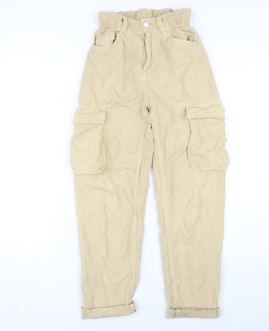 Bershka Women's Beige Cargo Trousers, Size 6, Spring Ready