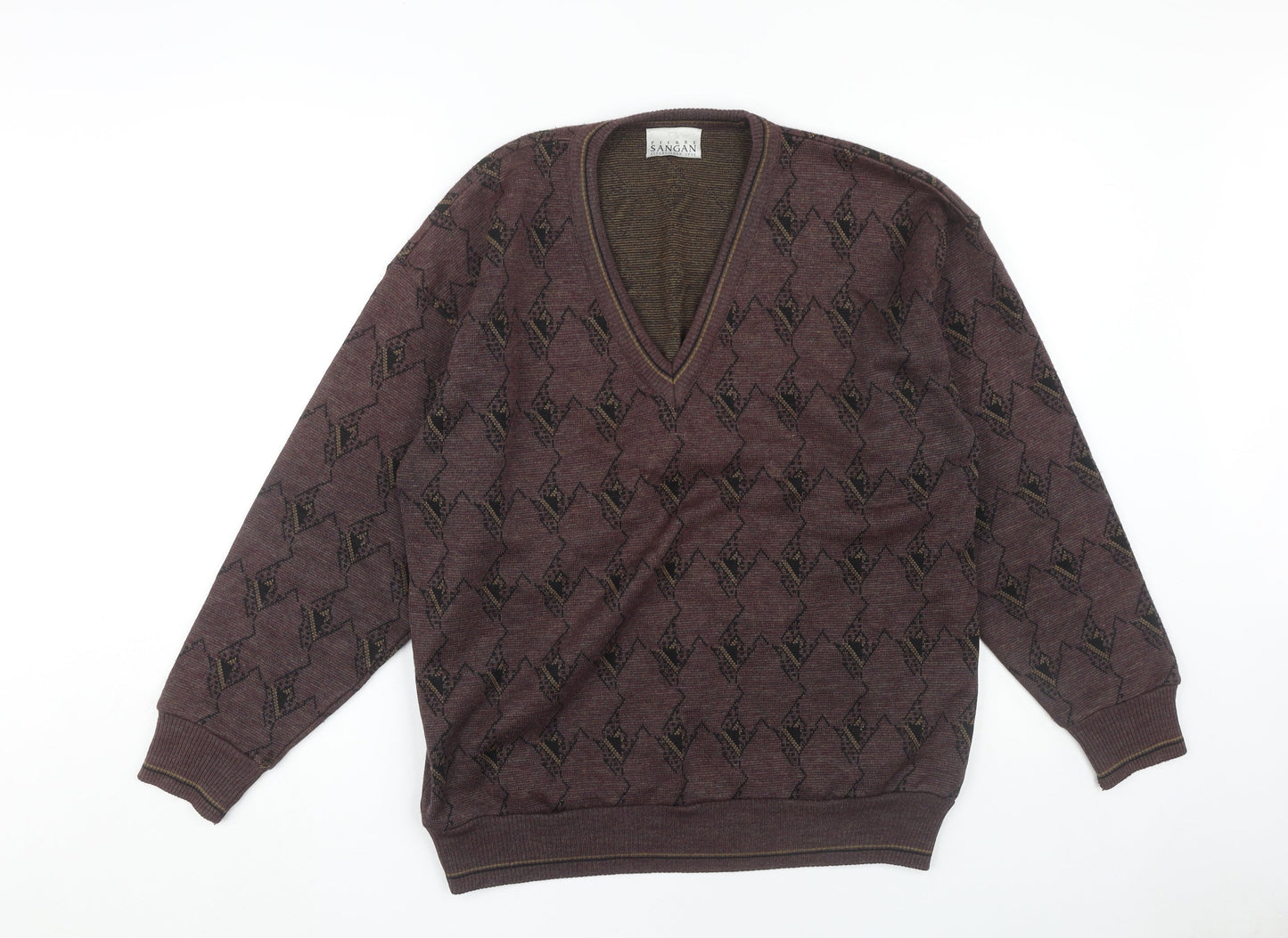 Pierre Sangan Men's Brown L Argyle V-Neck Pullover