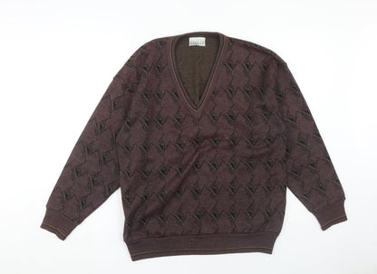 Pierre Sangan Men's Brown L Argyle V-Neck Pullover