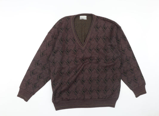 Pierre Sangan Men's Brown L Argyle V-Neck Pullover