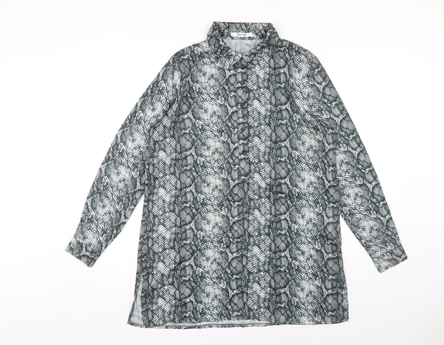 Womens UK Size 10 NA-KD Grey Tunic Button-Up