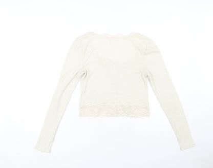 Womens UK Size M Urban Outfitters Beige Cropped Blouse