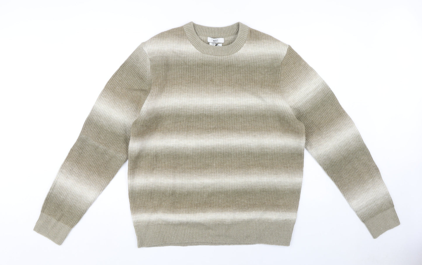 Marks and Spencer Men’s Beige Striped Knit Jumper L