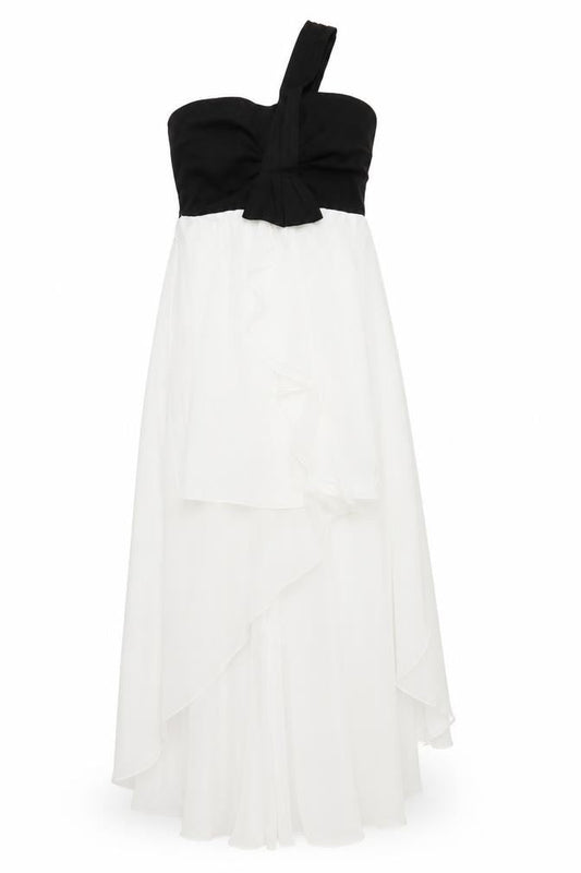 Front view of Club L Women's Hi-Low Black & White Dress, size 12