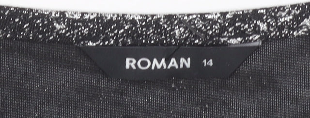 Womens UK Size 14 Roman Black Basic T-Shirt