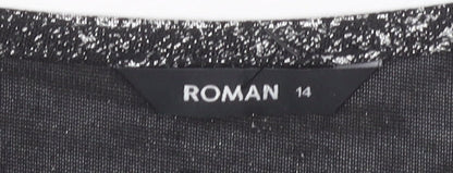 Womens UK Size 14 Roman Black Basic T-Shirt