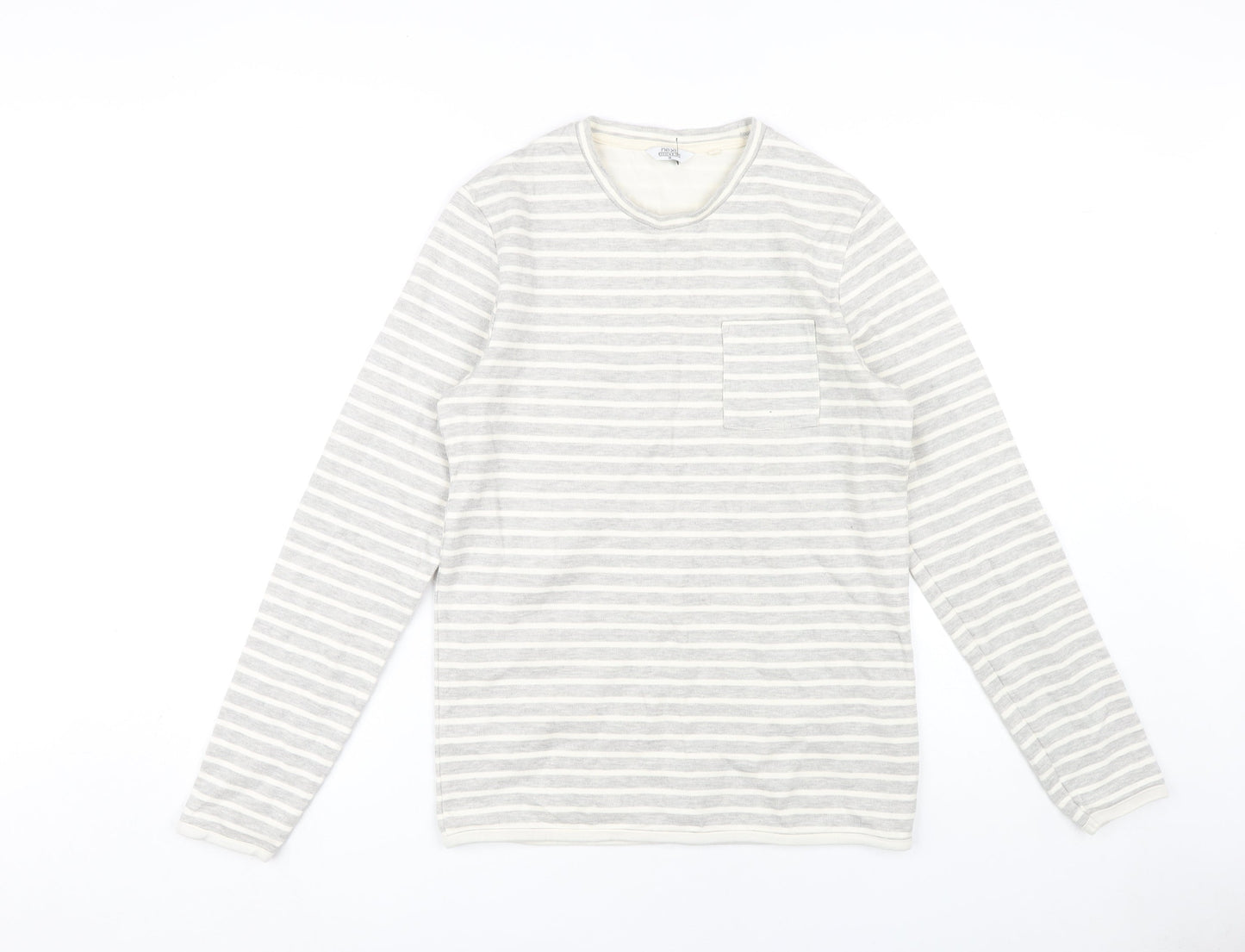 Next Men's Grey Striped Long Sleeve T-Shirt S