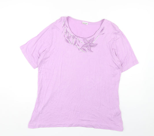 Damart Women's Purple Embroidered T-Shirt Size L