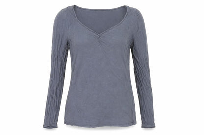 Soaked in Luxury Women's Grey V-Neck Long Sleeve Top