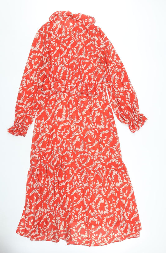 Very Women's Red Floral Midi A-Line Dress Size 10