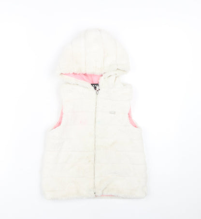 DKNY Girls White Hooded Sleeveless Jacket, S, Casual