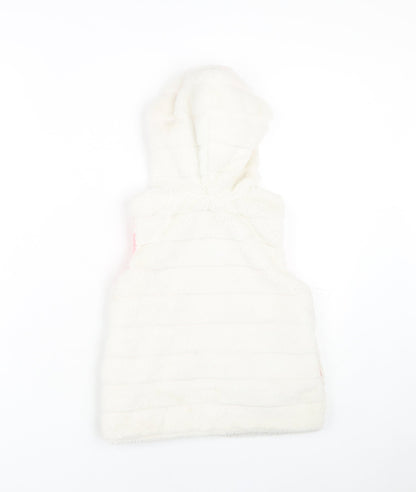 DKNY Girls White Hooded Sleeveless Jacket, S, Casual