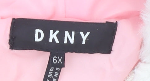 DKNY Girls White Hooded Sleeveless Jacket, S, Casual