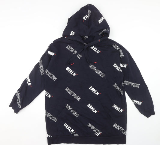 H&M Unisex Adults Black Hoodie M Urban Text Pattern