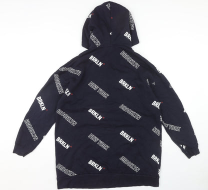 H&M Unisex Adults Black Hoodie M Urban Text Pattern