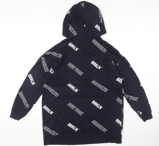 H&M Unisex Adults Black Hoodie M Urban Text Pattern