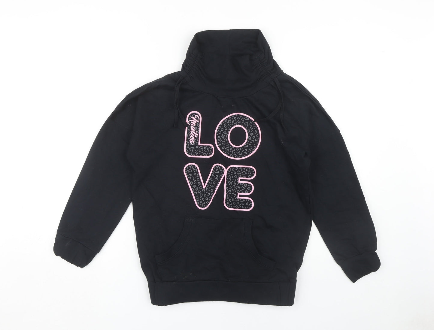 Nautica Girls Black Hoodie Pullover Love Embroidered Size 10-11