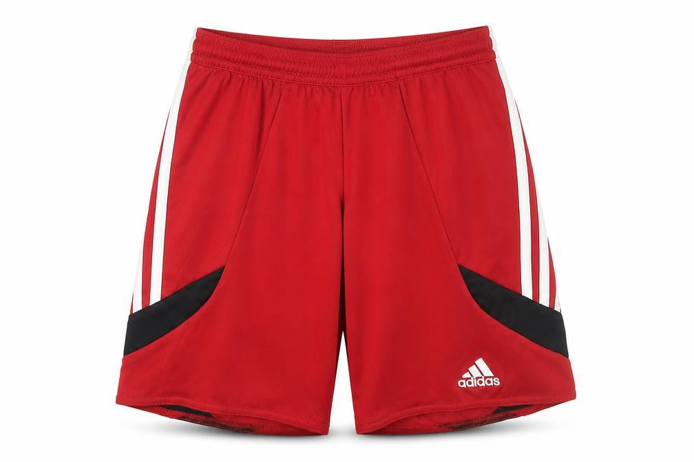Front view of Adidas boys’ red athletic shorts - gym & training