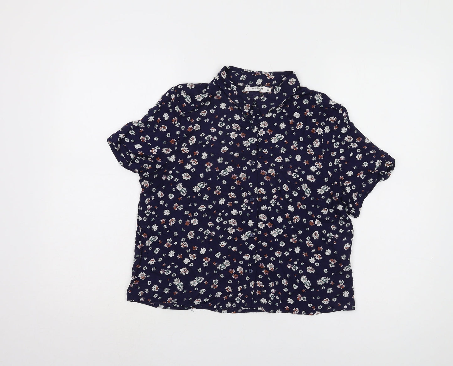 Womens UK Size S Pull & Bear Blue Basic Button-Up