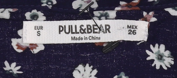 Womens UK Size S Pull & Bear Blue Basic Button-Up