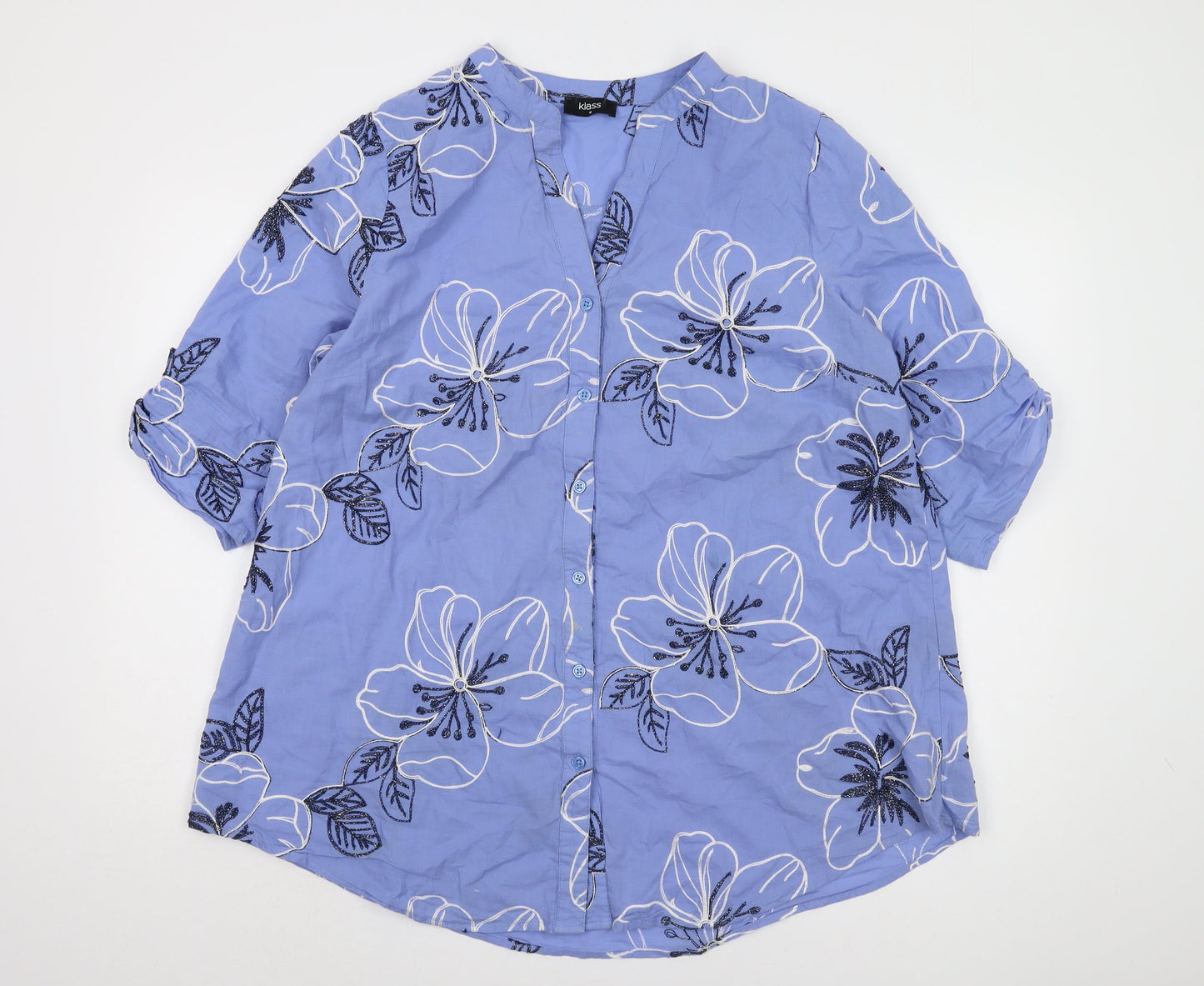Womens UK Size 18 Klass Blue Basic Button-Up