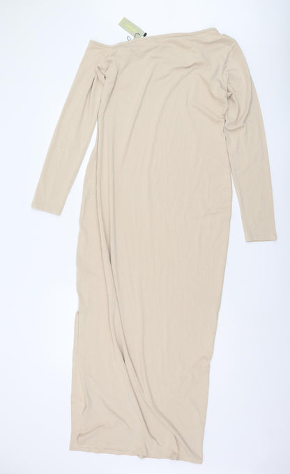 Boohoo Women's Beige Long Off Shoulder Dress Size 18