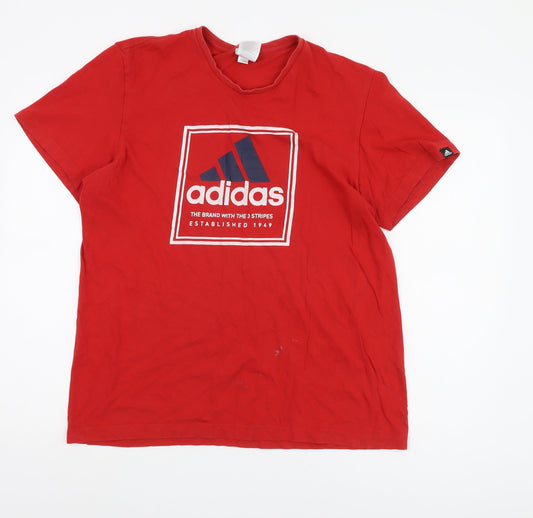Adidas Men's Red Graphic Print T-Shirt L