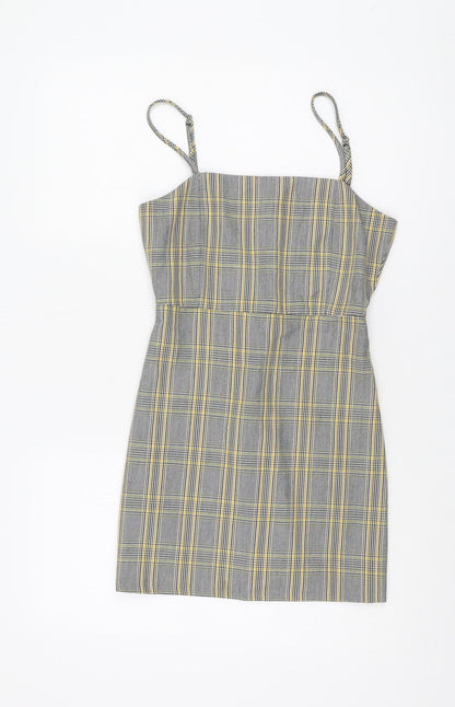 Pull&Bear Women's Grey Check Dungaree Dress - Size 8