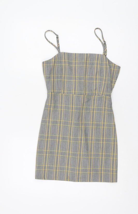 Pull&Bear Women's Grey Check Dungaree Dress - Size 8