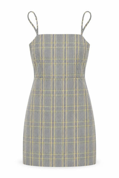 Pull&Bear Women's Grey Check Dungaree Dress - Size 8