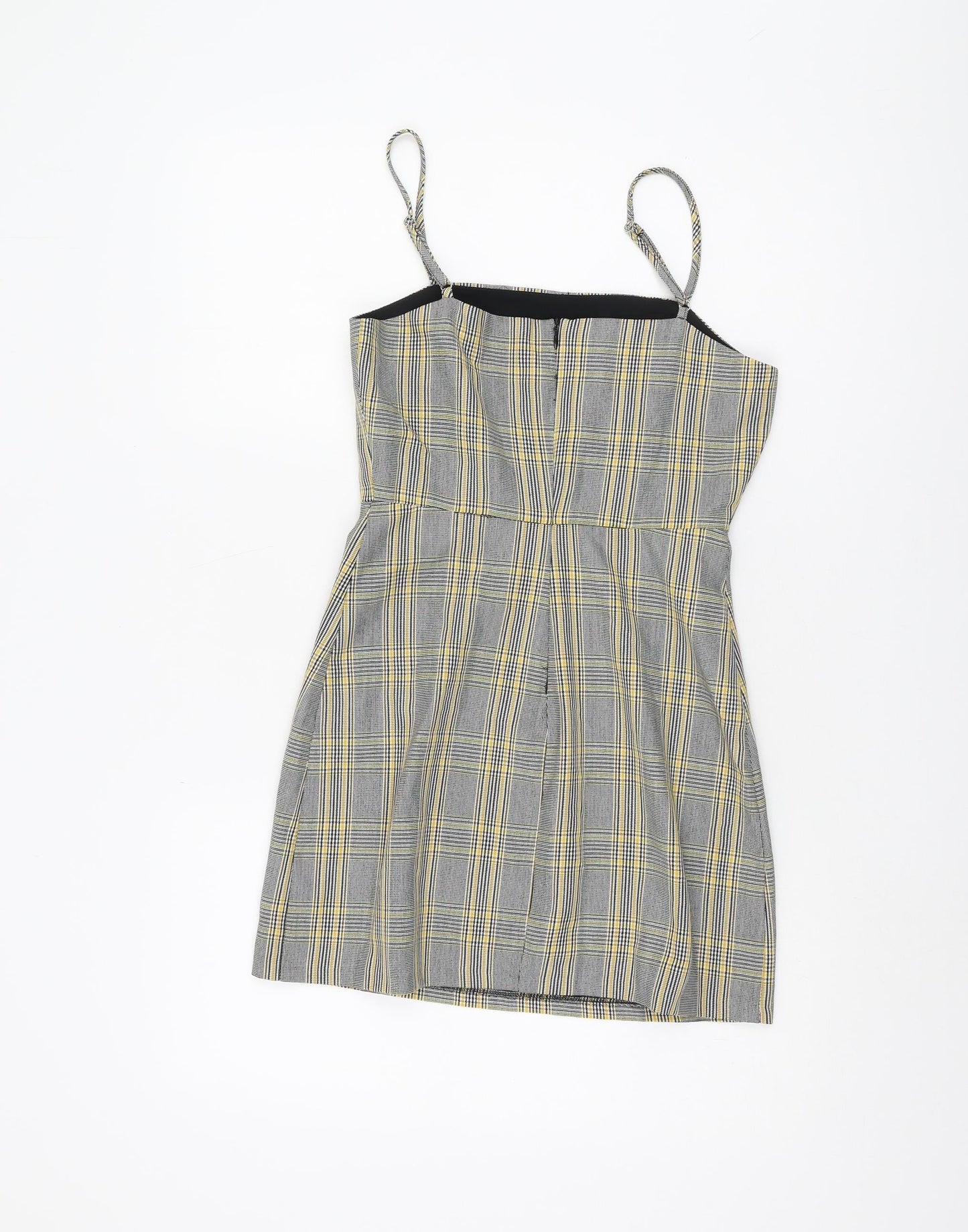 Pull&Bear Women's Grey Check Dungaree Dress - Size 8