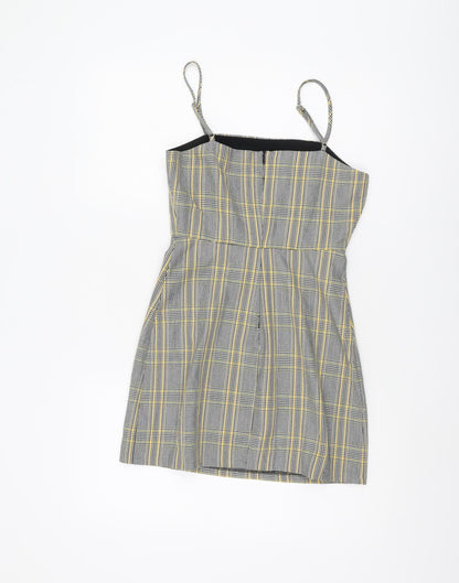 Pull&Bear Women's Grey Check Dungaree Dress - Size 8