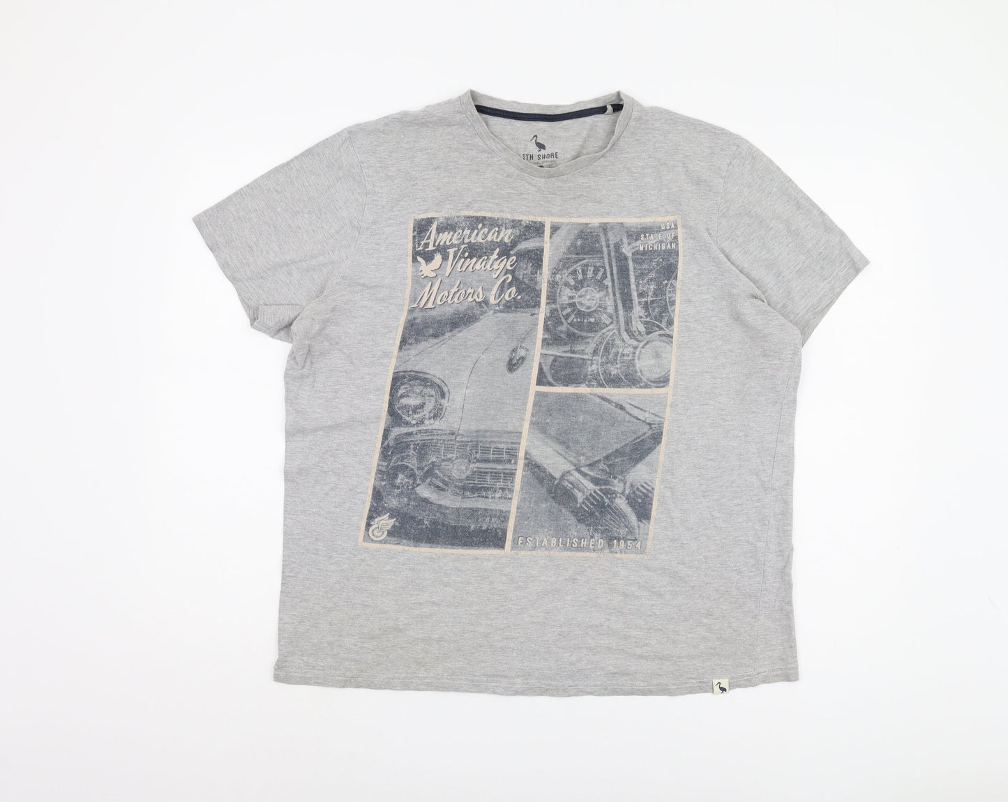 STH SHORE Men's Grey Vintage Car Print T-Shirt L