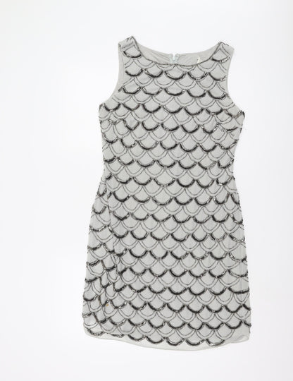 Monsoon Grey Sequin Sheath Dress UK 12 Women's Party