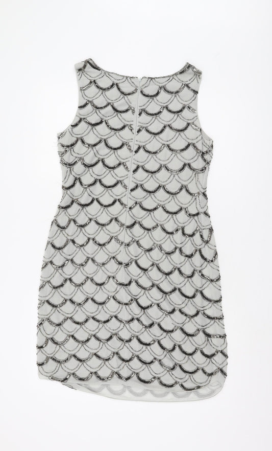 Monsoon Grey Sequin Sheath Dress UK 12 Women's Party