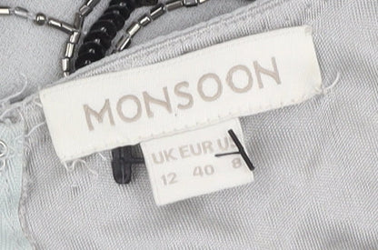 Monsoon Grey Sequin Sheath Dress UK 12 Women's Party