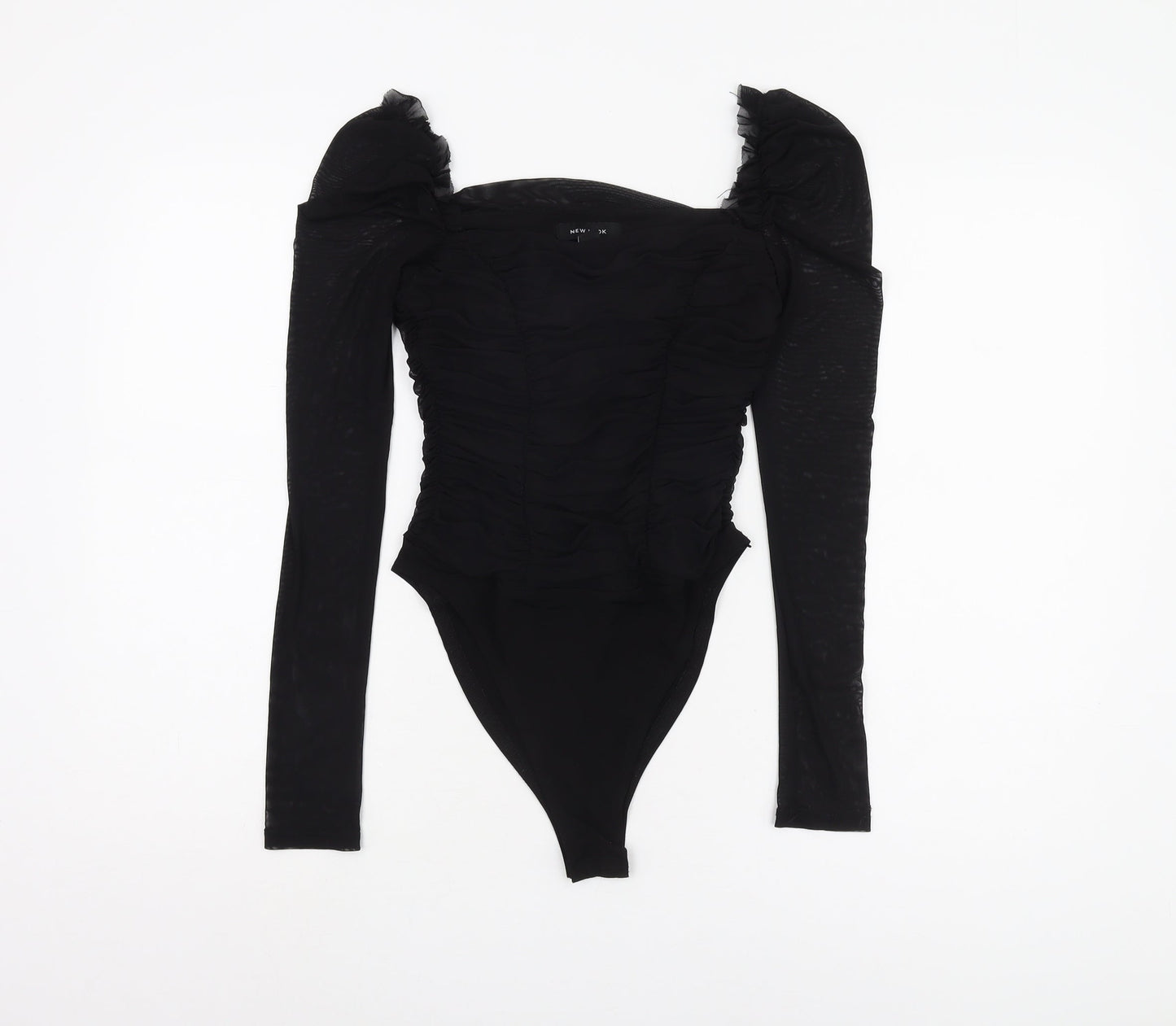 New Look Black Puff Sleeve Bodysuit, Size 10 Women